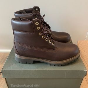 dark brown leather timberlands